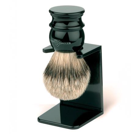 Edwin Jagger Silvertip Handmade English Shaving Brush and Stand in Ebony, Large Badger Bristles Shaving Brush Edwin Jagger