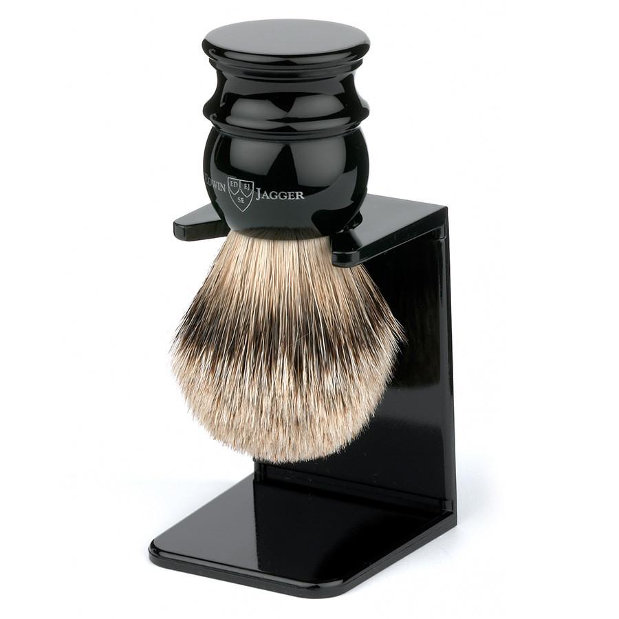Edwin Jagger Silvertip Handmade English Shaving Brush and Stand in Ebony, Medium Badger Bristles Shaving Brush Edwin Jagger