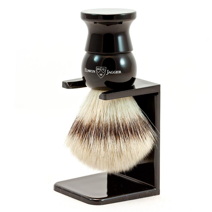 Edwin Jagger Synthetic Silvertip Fibre Handmade English Shaving Brush and Stand in Ebony, Large Synthetic Bristles Shaving Brush Edwin Jagger