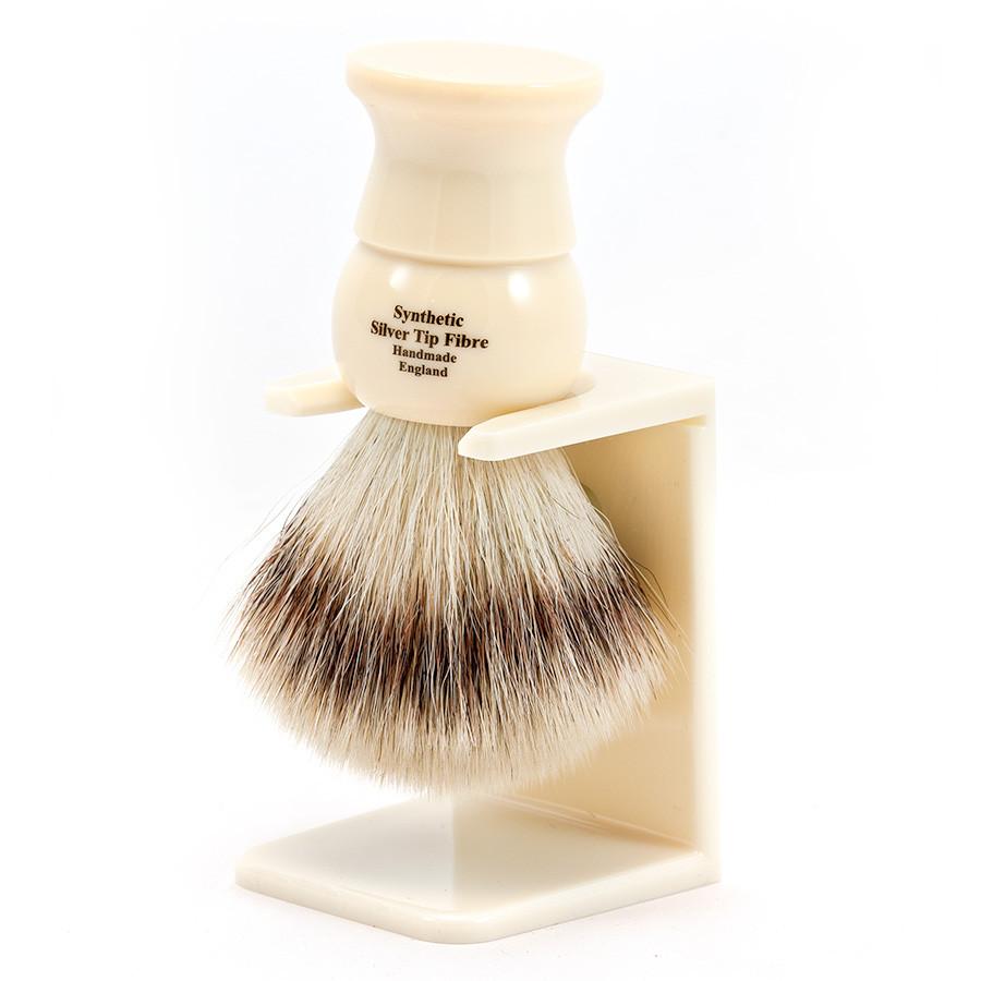 Edwin Jagger Synthetic Silvertip Fibre Handmade English Shaving Brush and Stand in Ivory, Large Synthetic Bristles Shaving Brush Edwin Jagger
