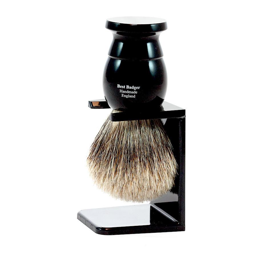 Edwin Jagger Best Badger Shaving Brush and Stand in Ebony, Medium Badger Bristles Shaving Brush Edwin Jagger