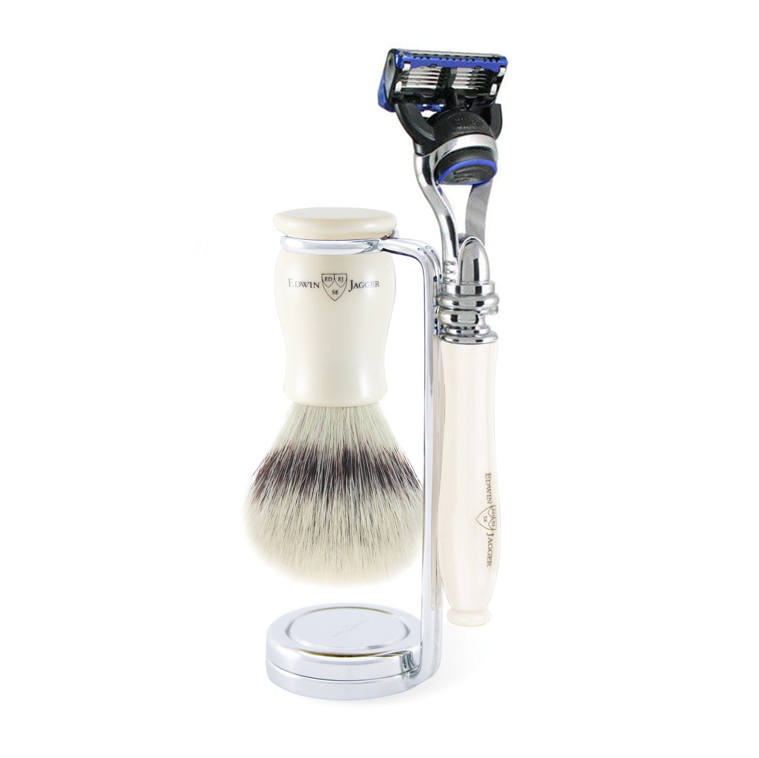 Edwin Jagger 3-Piece Chatsworth Gillette Fusion Set with Synthetic Silvertip Shaving Brush Shaving Set Edwin Jagger Ivory