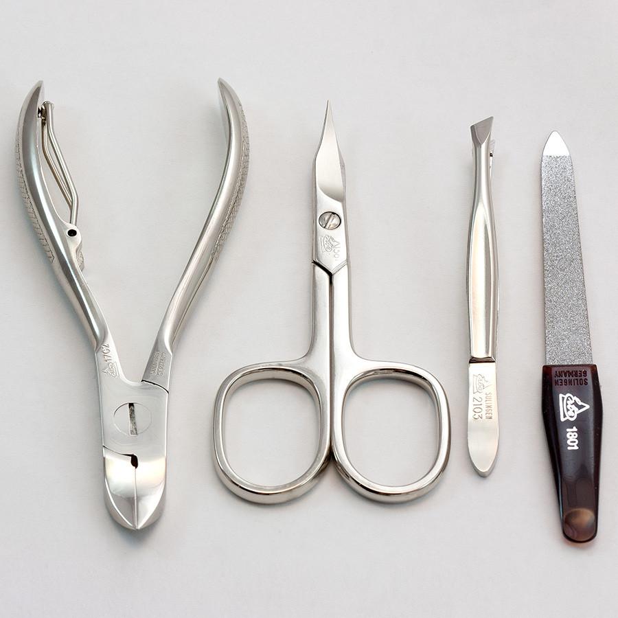 Erbe Solingen 4-Piece Manicure Set, Antique Cowhide Brown Snap Case Manicure Set Erbe Solingen