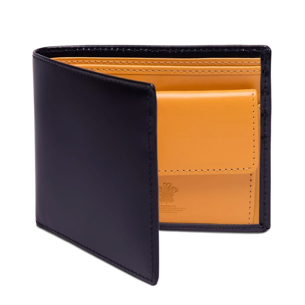 Ettinger Bridle Hide Billfold with 3 Credit Card Slots and Coin Purse Leather Wallet Ettinger Navy 