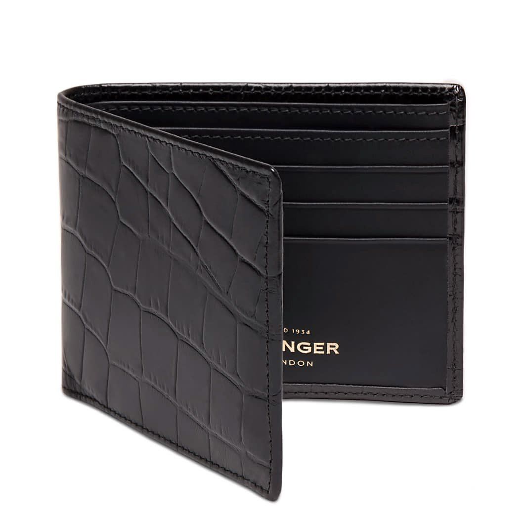 Ettinger Croco Billfold Leather Wallet with 6 CC Slots Leather Wallet Ettinger Black