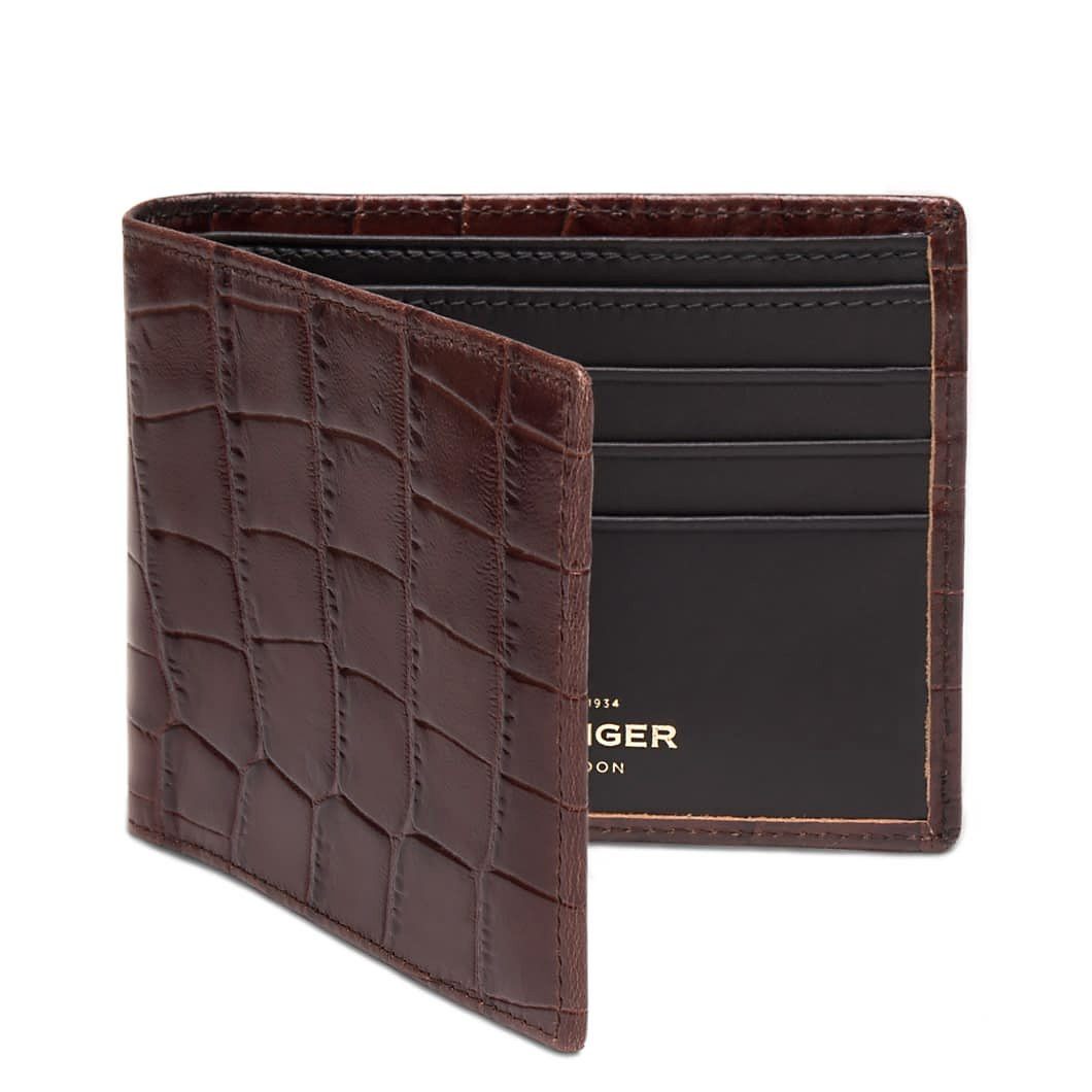 Ettinger Croco Billfold Leather Wallet with 6 CC Slots Leather Wallet Ettinger Mahogany