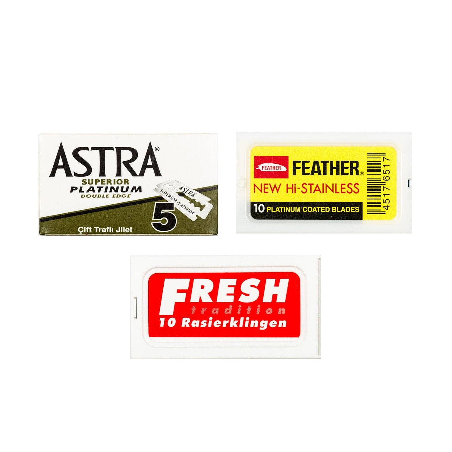 30pc Razor Blade Sampler: Fresh, Feather and Astra Platinum Razor Blades Fendrihan