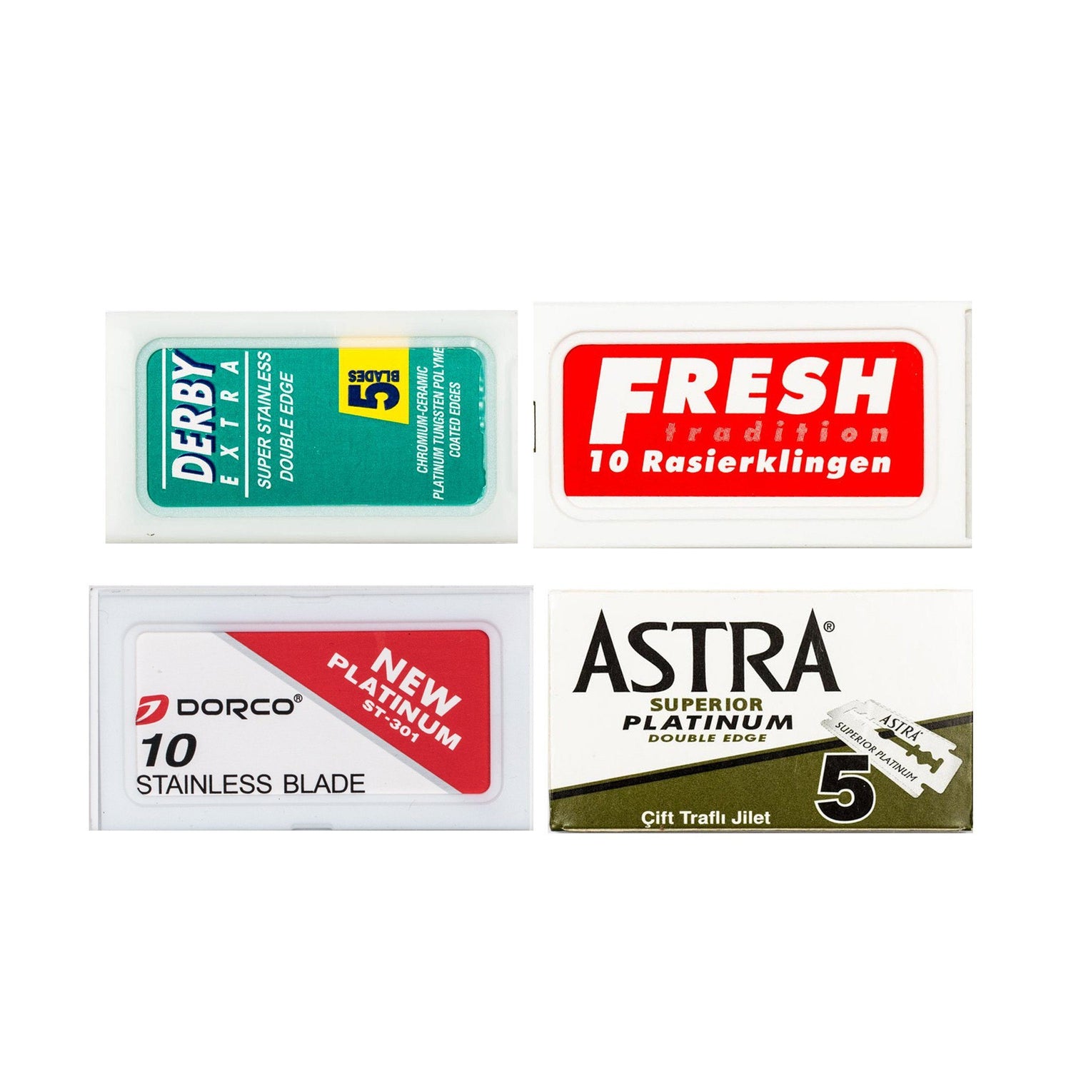 40pc Razor Blade Sampler: Fresh, Dorco, Derby and Astra Razor Blades Fendrihan