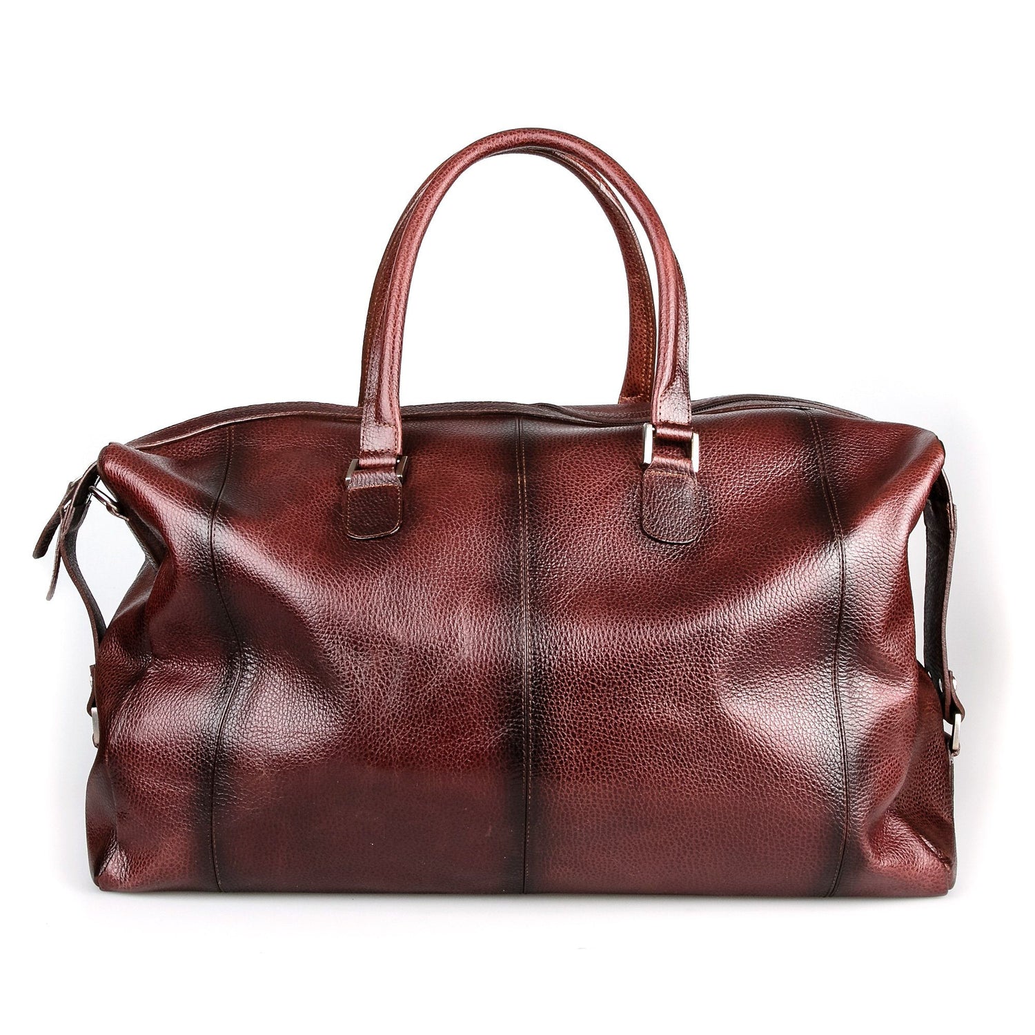 Fendrihan Pebbled Leather Travel Bag, Brandy Leather Briefcase Fendrihan