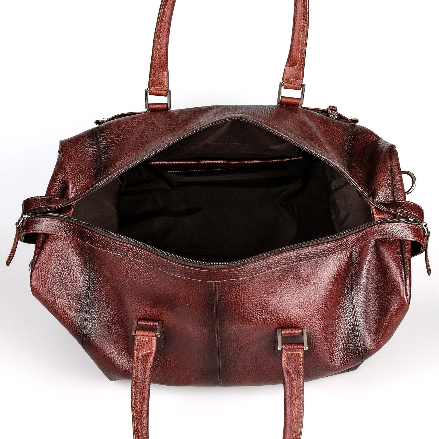 Fendrihan Pebbled Leather Travel Bag, Brandy Leather Briefcase Fendrihan