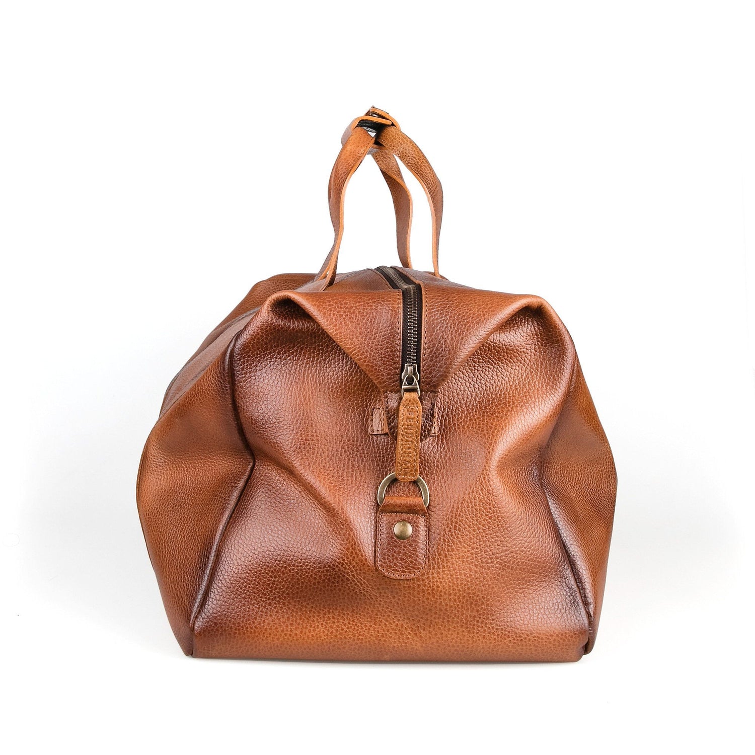 Fendrihan Pebbled Leather Travel Bag, Cognac Leather Briefcase Fendrihan