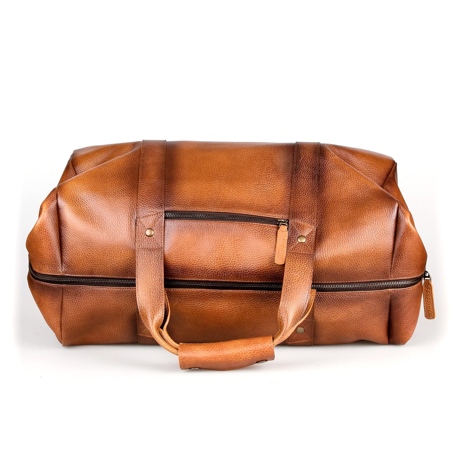Fendrihan Pebbled Leather Travel Bag, Cognac Leather Briefcase Fendrihan