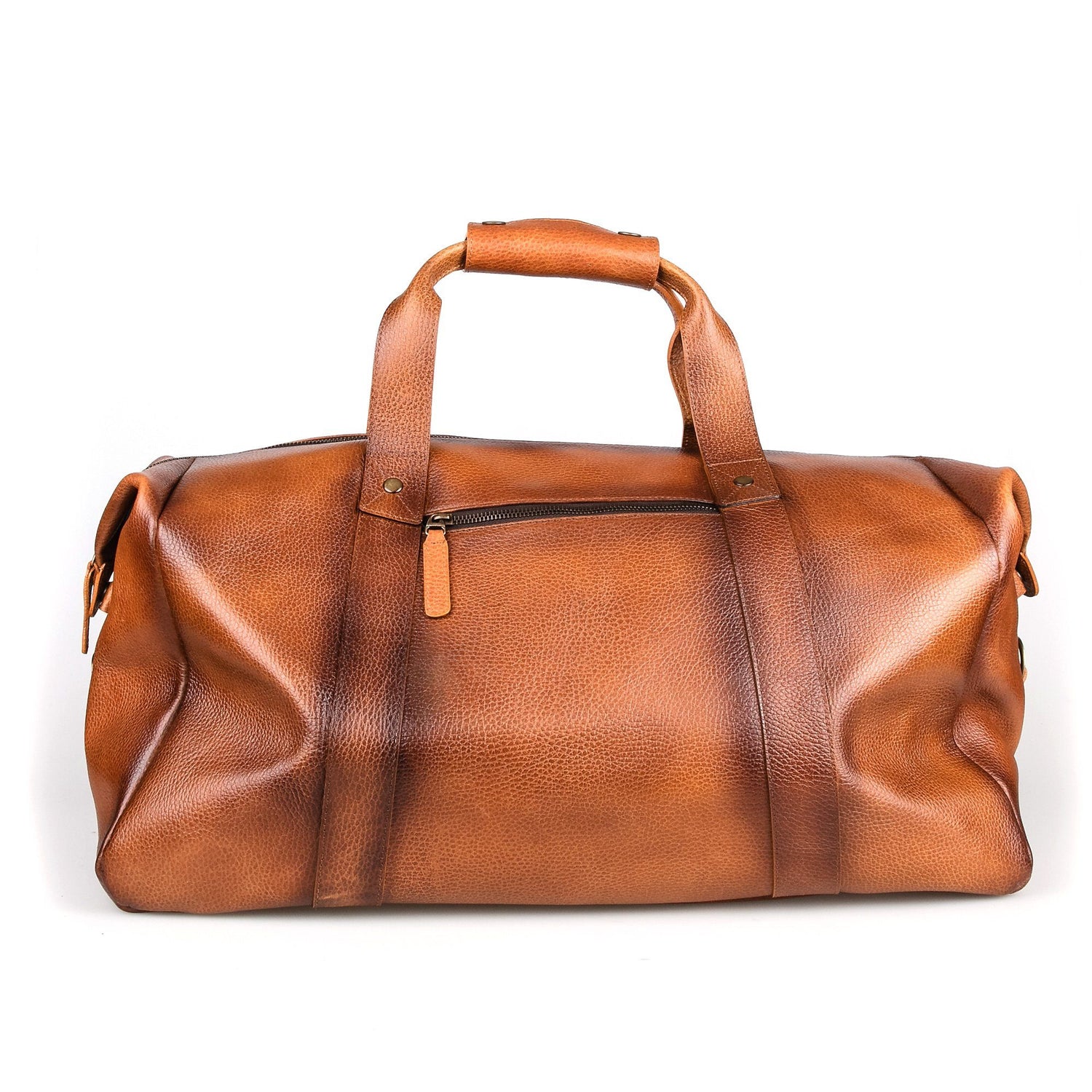 Fendrihan Pebbled Leather Travel Bag, Cognac Leather Briefcase Fendrihan