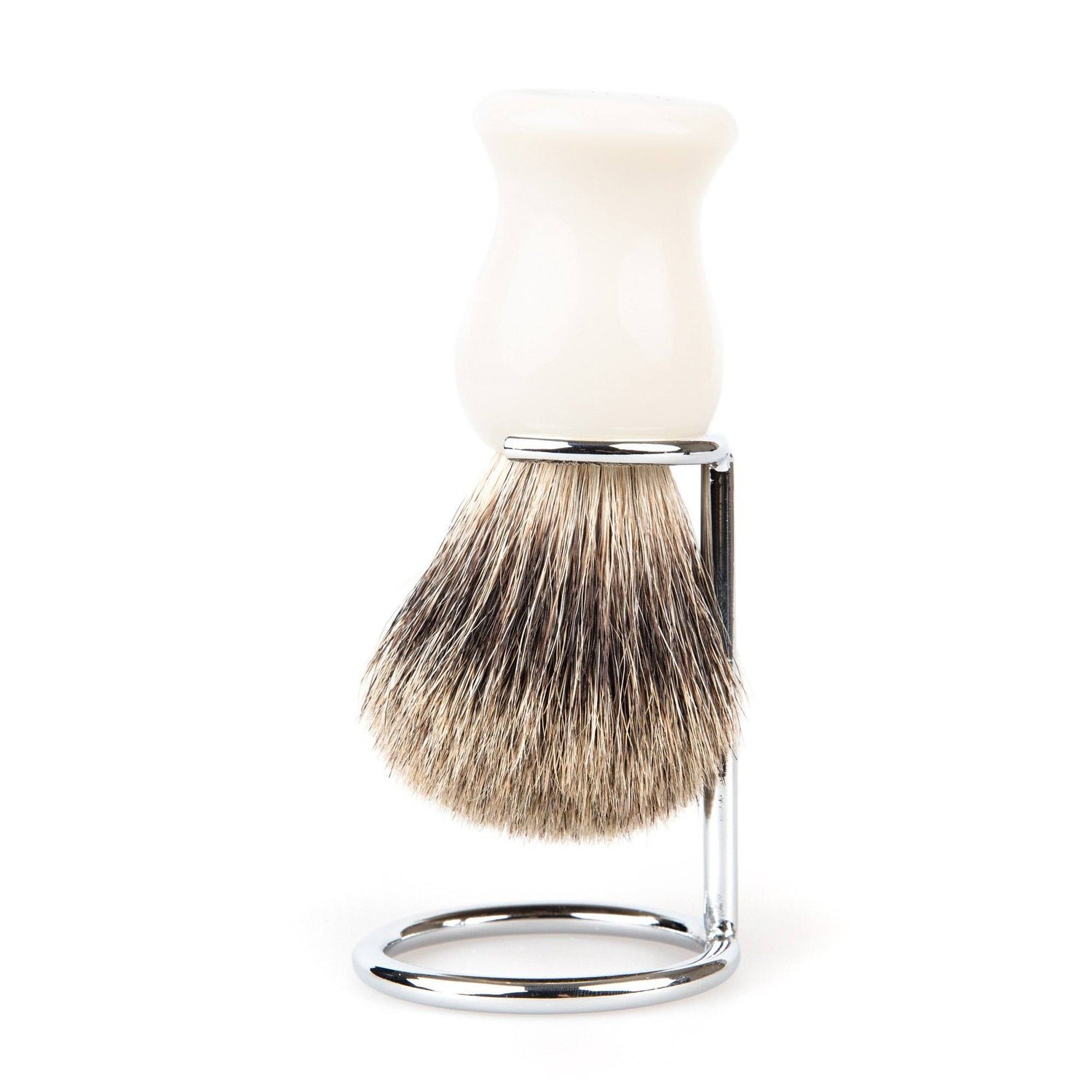 Fendrihan Classic Pure Grey Badger Shaving Brush & Metal Stand Badger Bristles Shaving Brush Fendrihan White