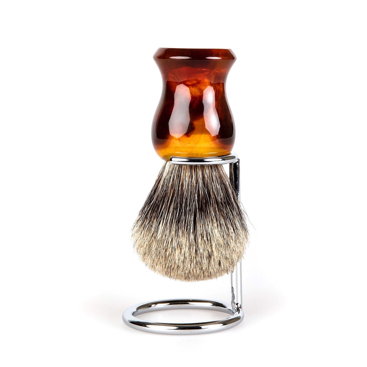 Fendrihan Classic Pure Grey Badger Shaving Brush & Metal Stand Badger Bristles Shaving Brush Fendrihan Faux Amber