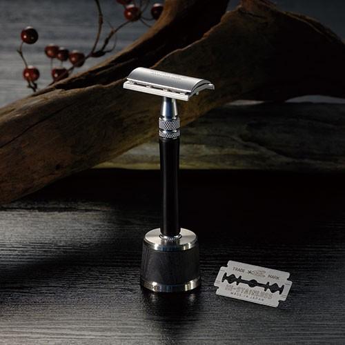 Feather WS-D2S Double Edge Stainless Steel and Wood Safety Razor, with Stand Double Edge Safety Razor Feather