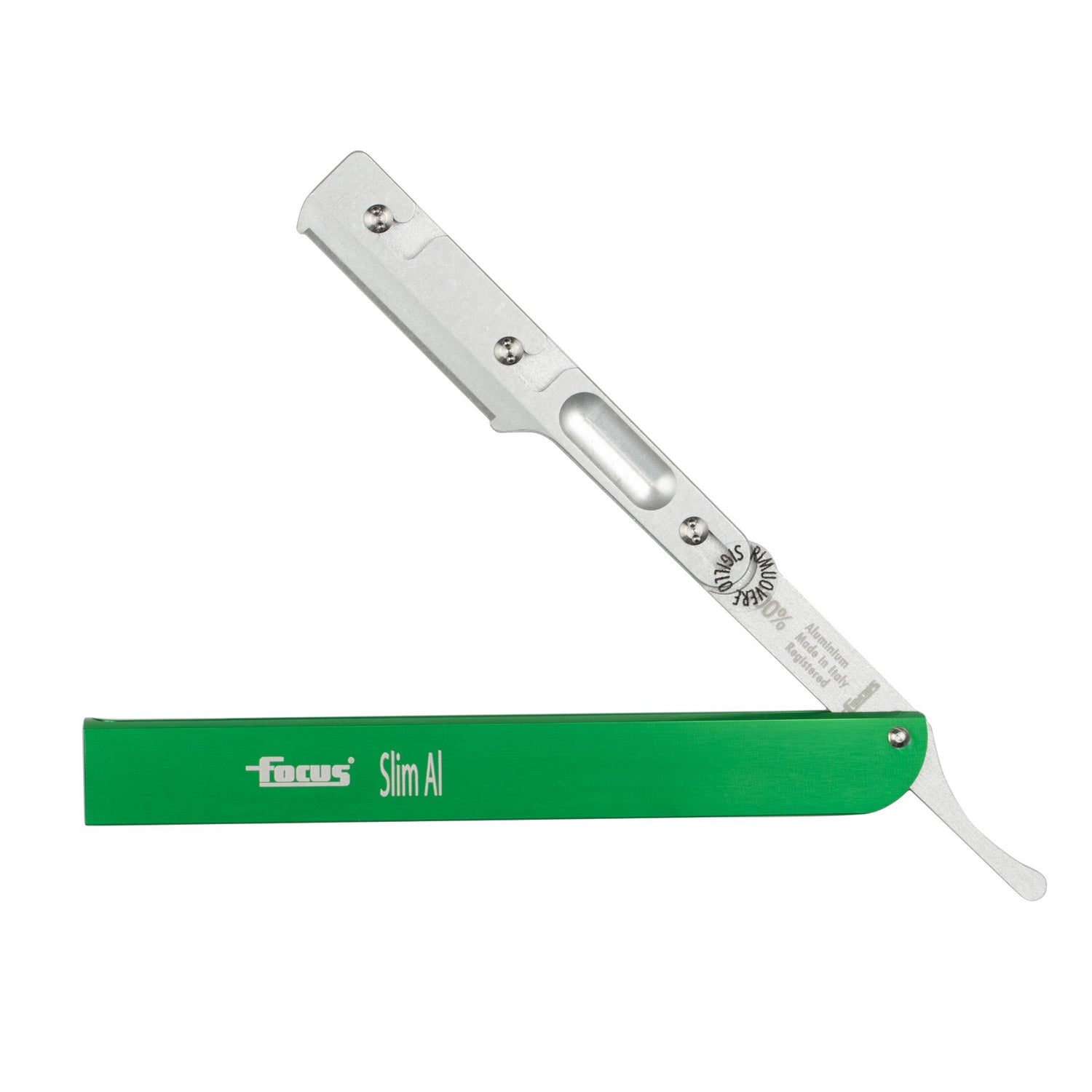 Focus Slim AL Aluminum Replaceable Blades Straight Razor, Made in Italy Shavette Focus Green