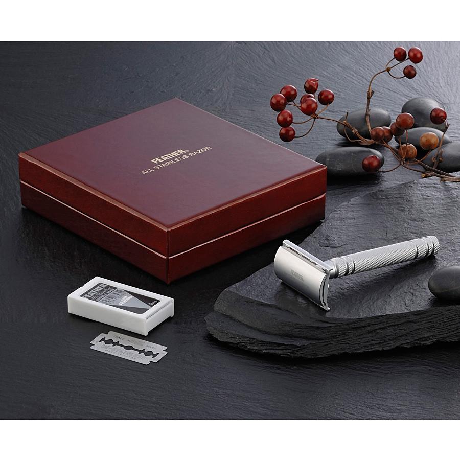 Feather AS-D2 Stainless Steel Double Edge Razor, Made in Japan Double Edge Safety Razor Feather