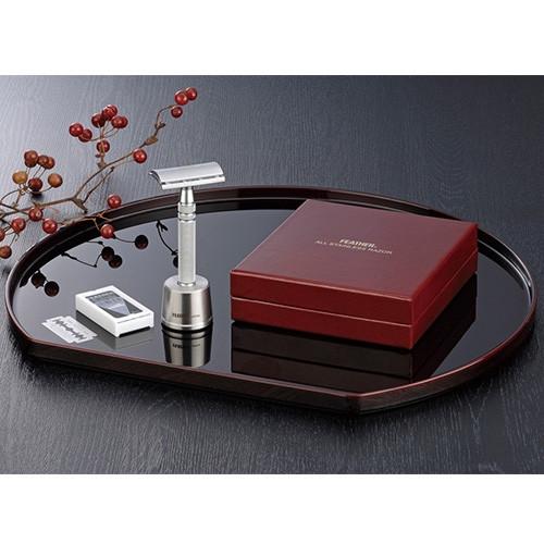 Feather AS-D2S Stainless Steel Double Edge Razor and Stand, Made in Japan Double Edge Safety Razor Feather