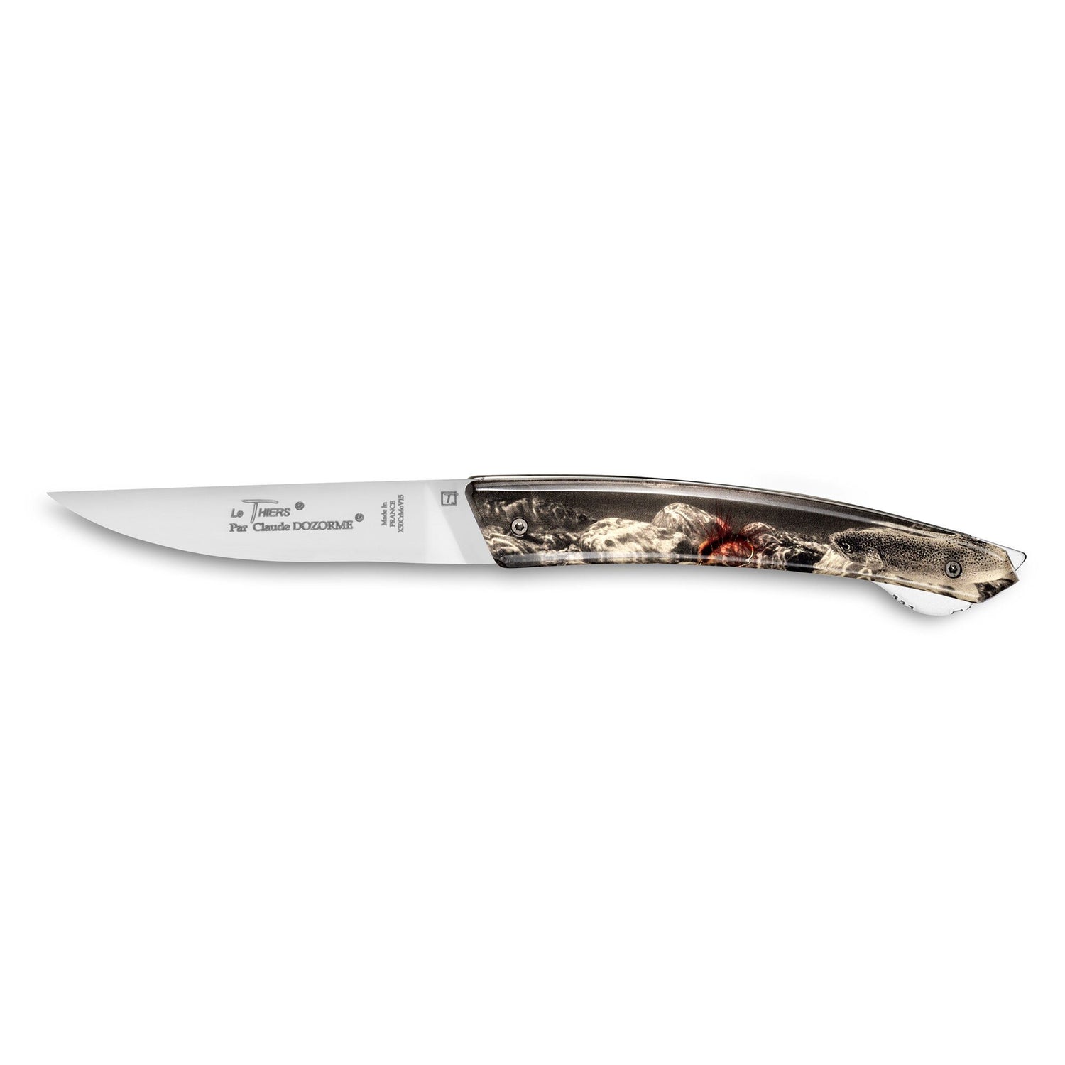 Claude Dozorme Le Thiers® Verrou Folding Pocket Knife, Trout and Fly-Fishing Inlay Pocket Knife Claude Dozorme