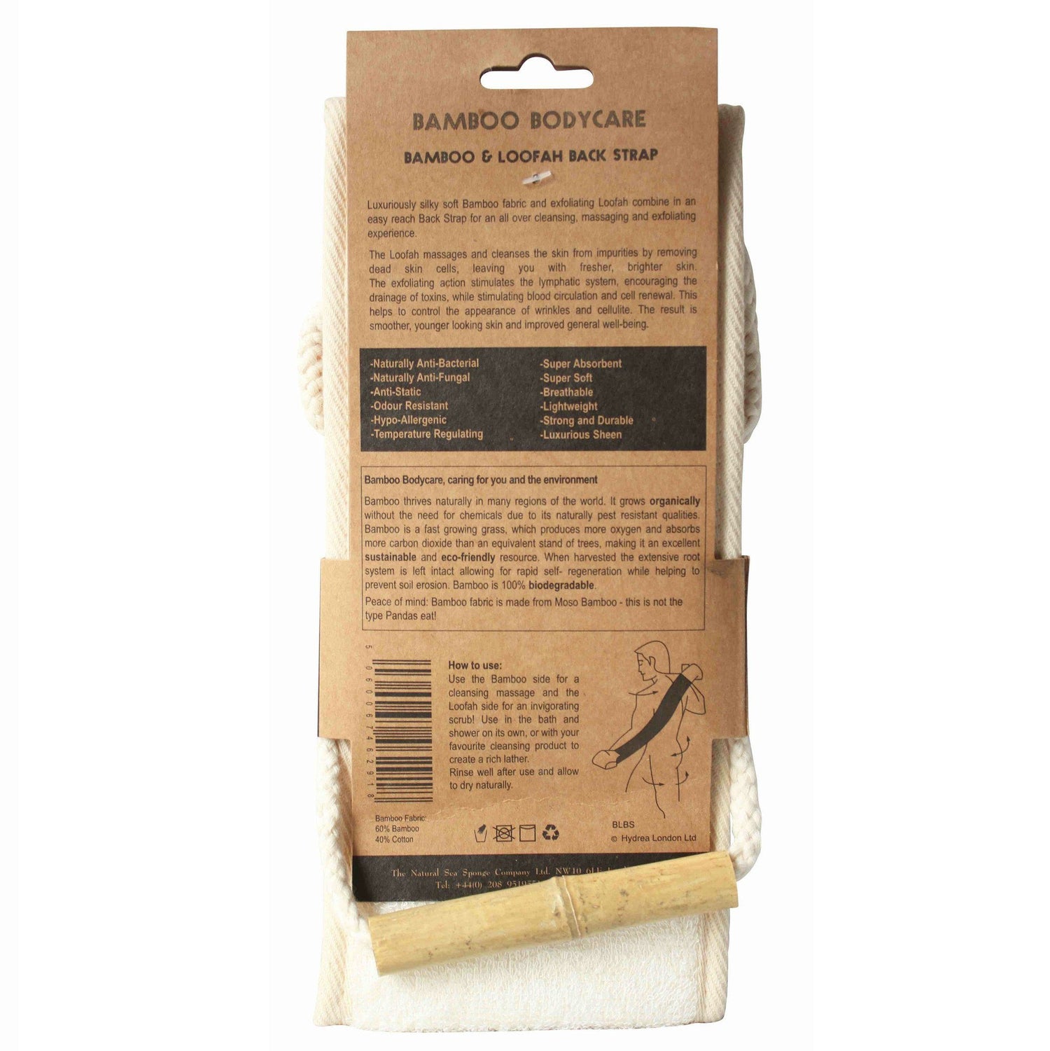 Hydrea London Bamboo and Loofah Exfoliator Back Strap Back Strap The Natural Sea Sponge Co