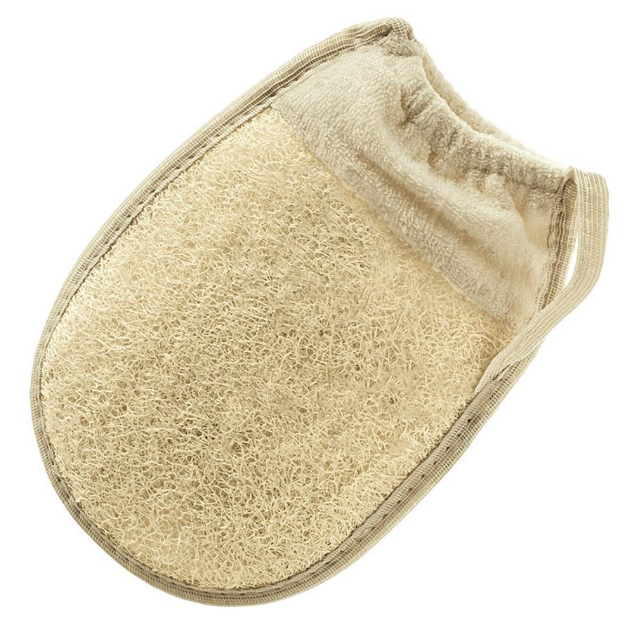 Hydrea London Organic Loofah and Egyptian Cotton Exfoliating Bath Mitt Body Exfoliating Mitt The Natural Sea Sponge Co