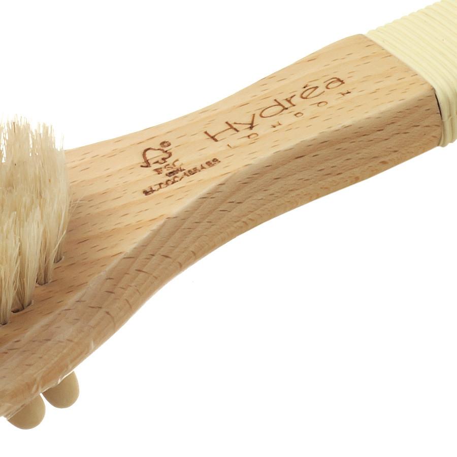 Hydrea London Pure Bristle Bath and Massage Brush, FSC Beechwood with Rubber Grip Bath Brush The Natural Sea Sponge Co