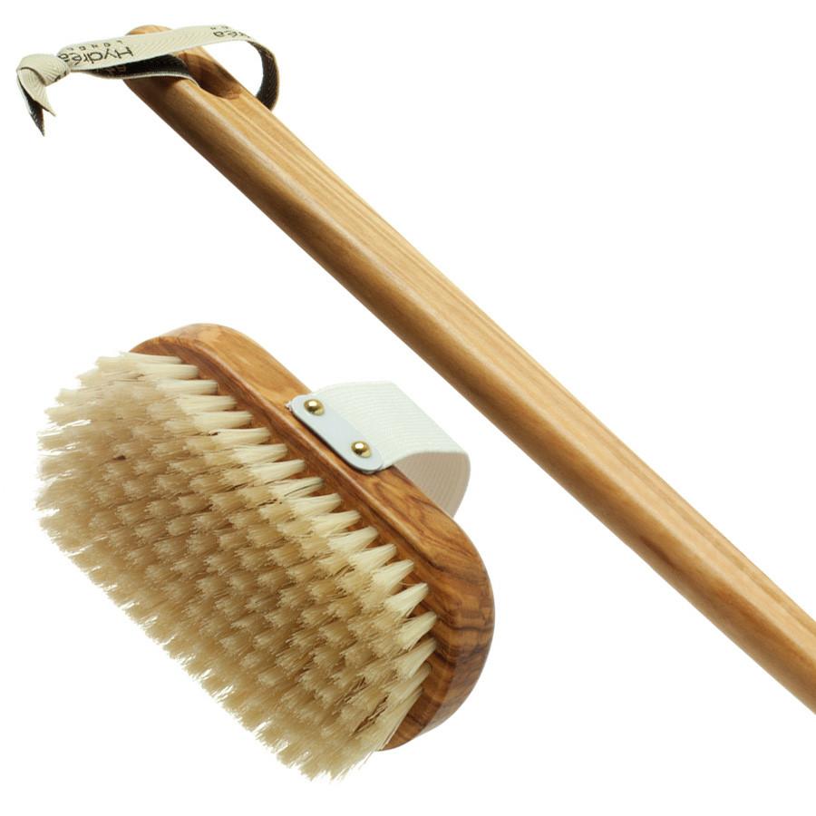 Hydrea London Pure Bristle Bath Brush, Olive Wood Detachable Handle Bath Brush The Natural Sea Sponge Co