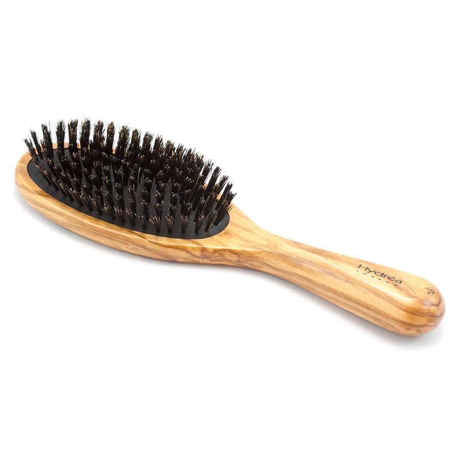 Hydrea London Olive Wood Oval Hair Brush With Pure Wild Boar