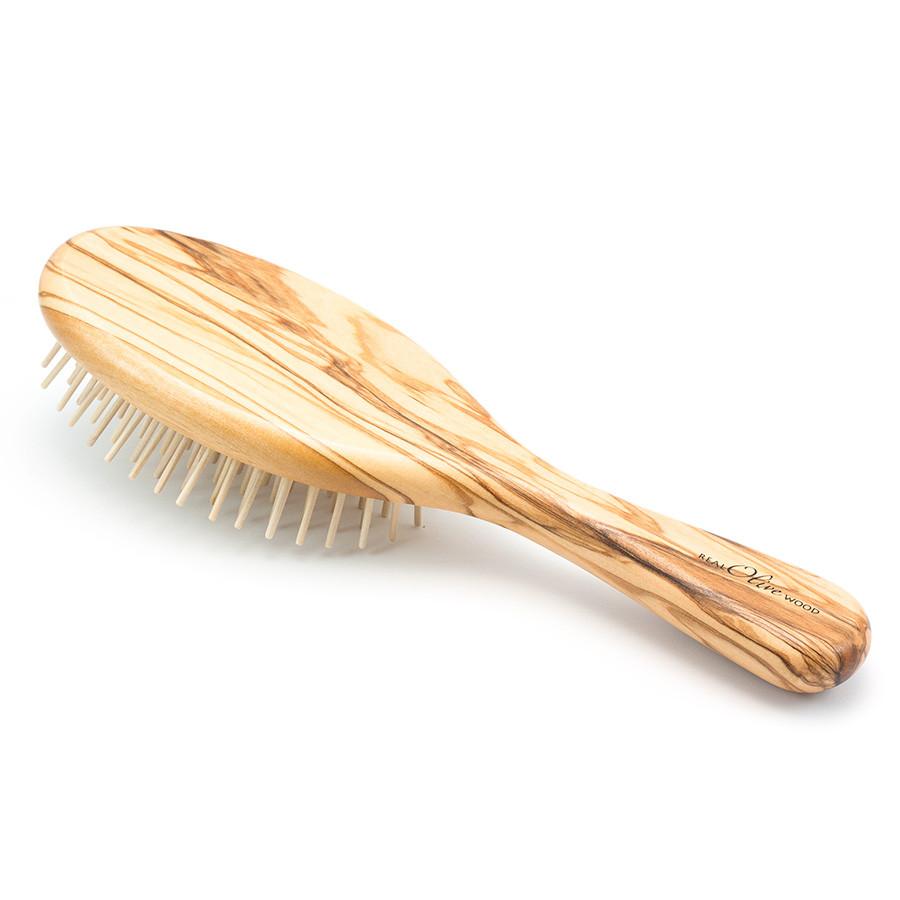 Hydrea London Olive Wood Oval Hair Brush With Olive Wood Pins and Rubber Cushion Hair Brush The Natural Sea Sponge Co