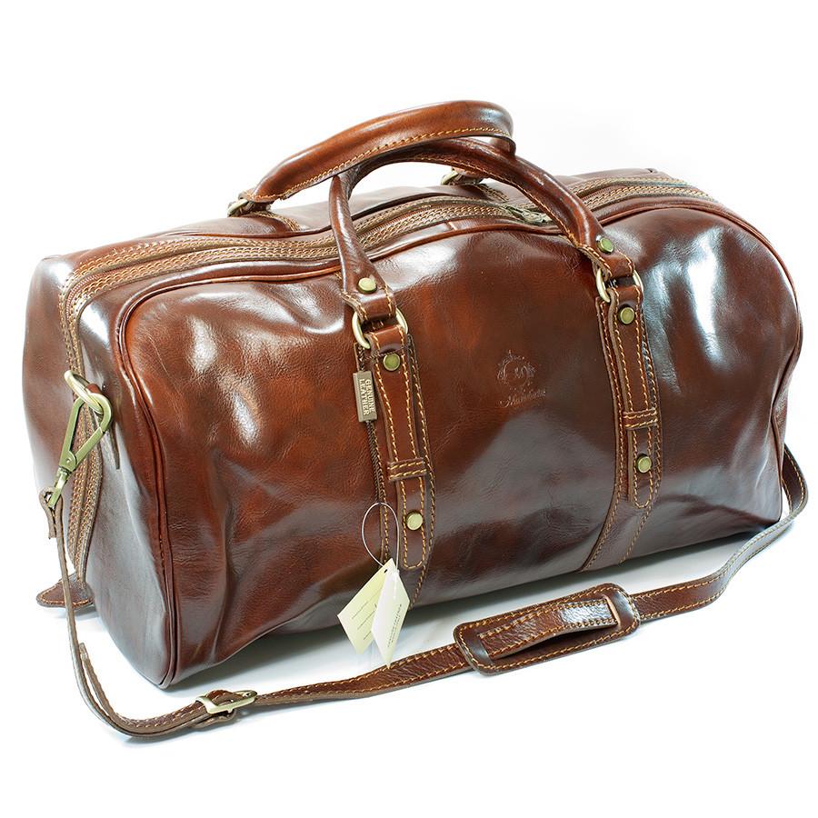 Manufactus Cesare Medium-Size Leather Travel Bag, Tobacco Leather Briefcase Manufactus by Luca Natalizia