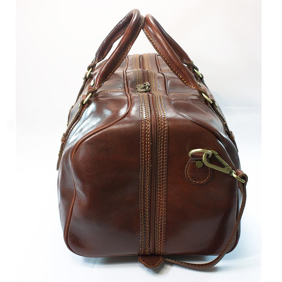 Manufactus Cesare Medium-Size Leather Travel Bag, Tobacco Leather Briefcase Manufactus by Luca Natalizia
