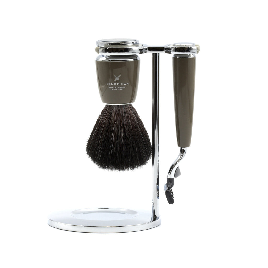 Fendrihan 4-Piece Shaving Set with Gillette Mach3 Razor and Black Fibre Brush, Stone Shaving Kit Fendrihan 