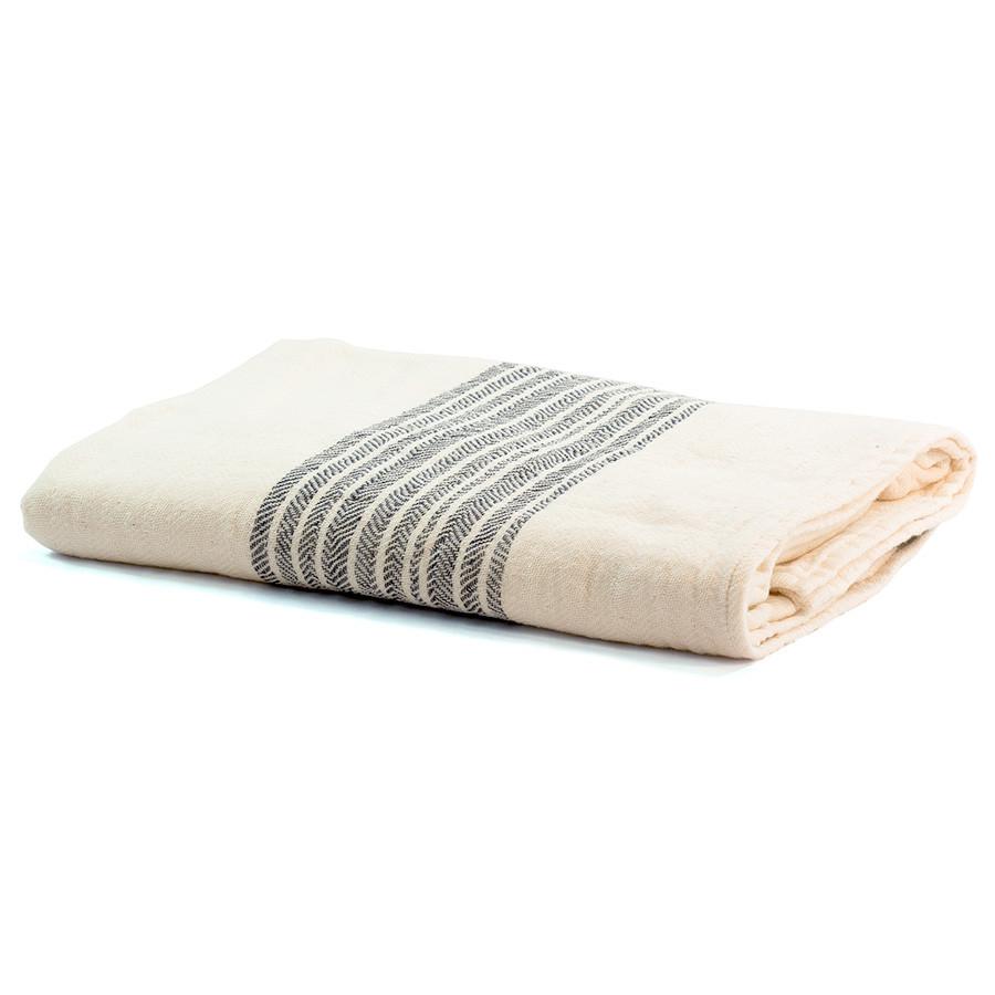 Kontex Flax Line Organic Towel, Ivory with Navy Stripes Towel Japanese Exclusives