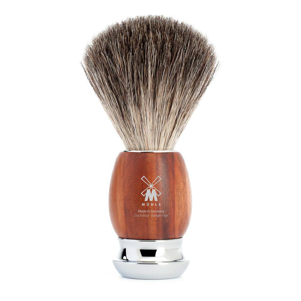 Muhle Vivo 4-Piece Shaving Set with Safety Razor and Pure Badger Brush, Plum Wood Shaving Set Muhle
