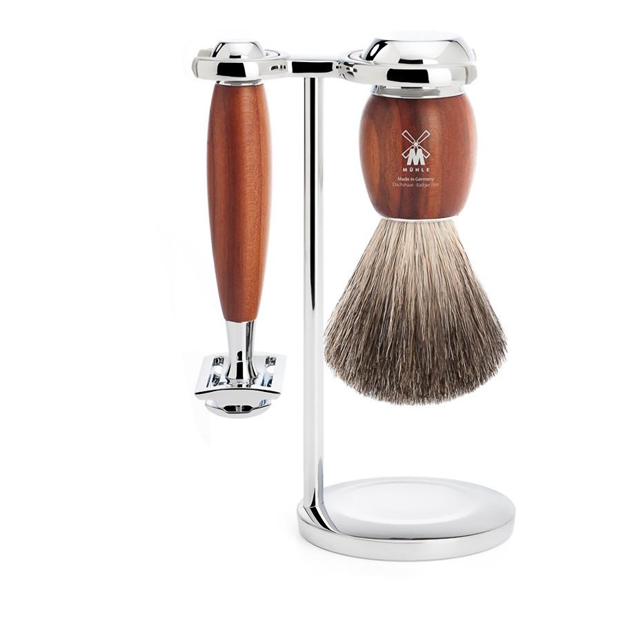 Muhle Vivo 3-Piece Shaving Set with Safety Razor and Pure Badger Brush, Plum Wood Shaving Kit Discontinued