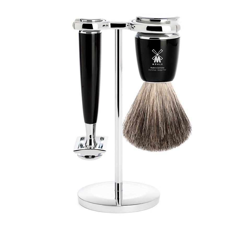 Muhle Rytmo 3-Piece Shaving Set with Safety Razor and Pure Badger Brush, Black Shaving Kit Discontinued