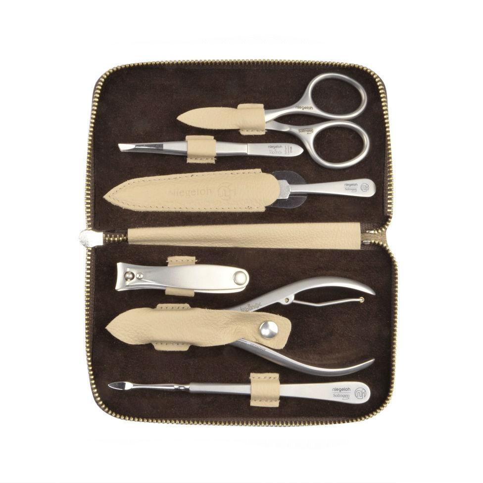 Niegeloh Solingen Café do Brazil XL 6-Piece TopInox Manicure Set, Macchiato Leather Case Manicure Set Niegeloh Solingen