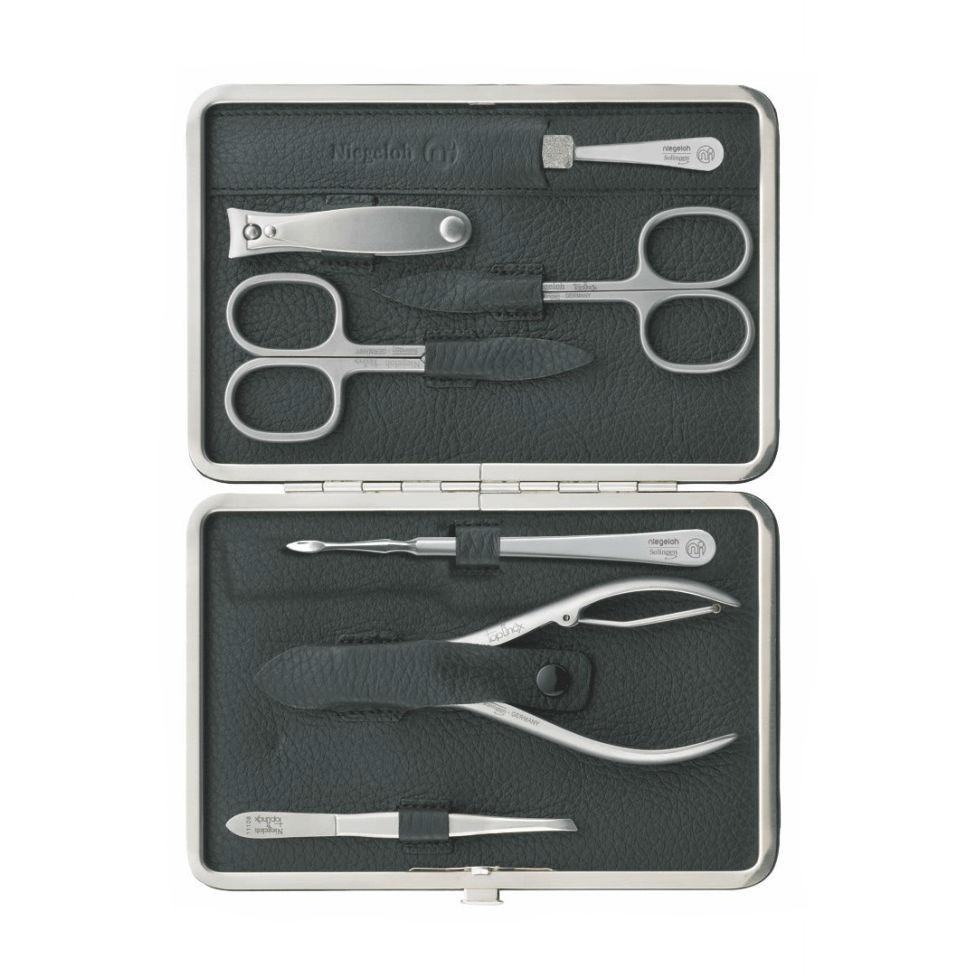 Niegeloh Solingen Capri XL 7-Piece TopInox Manicure Set, Black Leather Case Manicure Set Niegeloh Solingen