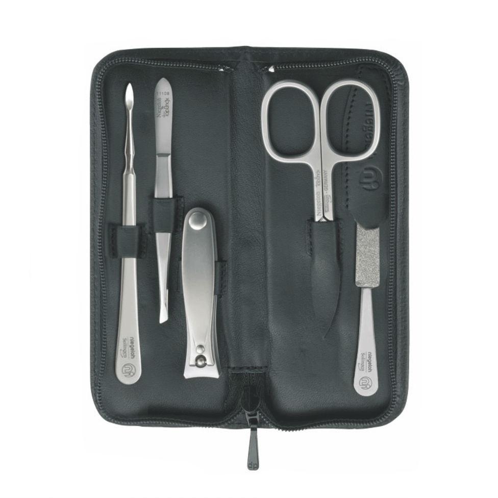 Niegeloh Solingen Nevada M 5-Piece TopInox Travel Set, Black Leather Case Manicure Set Niegeloh Solingen
