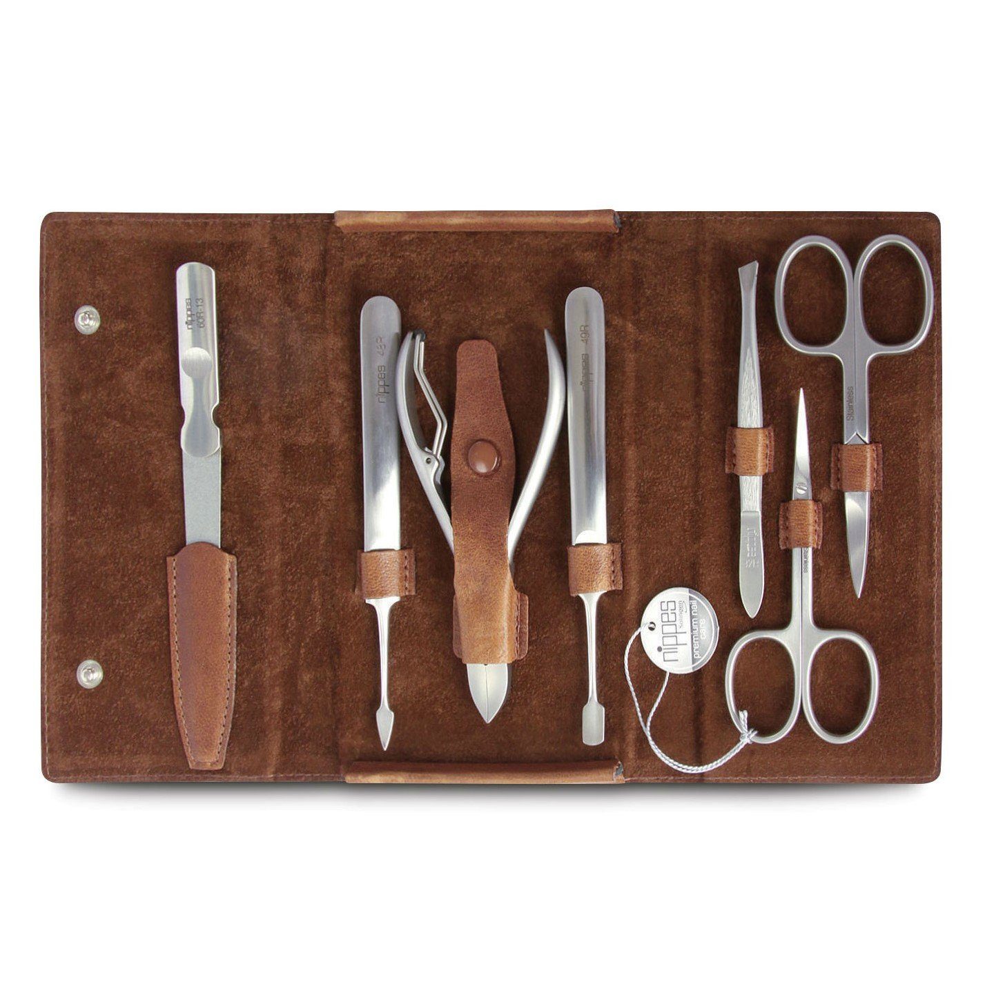 Nippes Solingen 7-Piece Manicure Set, Brown Leather Snap Case Manicure Set Nippes Solingen