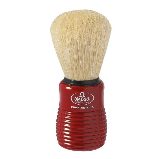 Omega 10810 Pure Boar Bristle Shaving Brush, Plastic Handle Boar Bristles Shaving Brush Omega Red