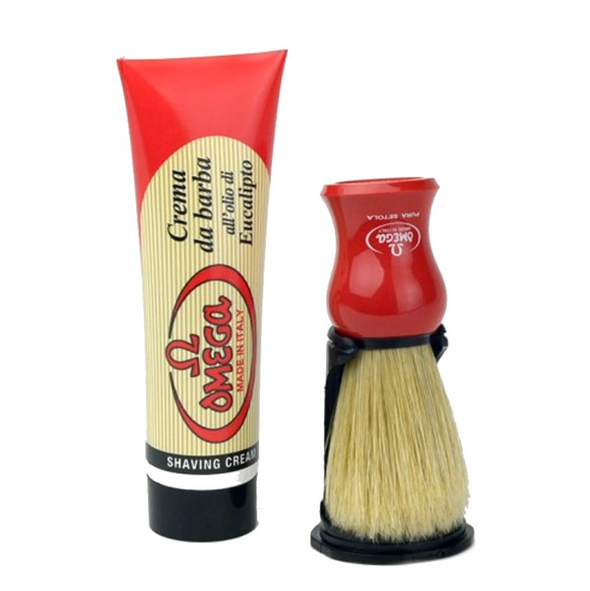 Omega Shaving Cream and Brush with Stand Kit Boar Bristles Shaving Brush Omega 100 ml Tube