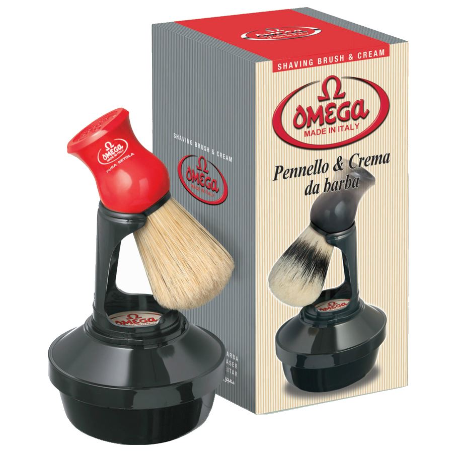 Omega Shaving Cream and Brush with Stand Kit Boar Bristles Shaving Brush Omega 150 ml 