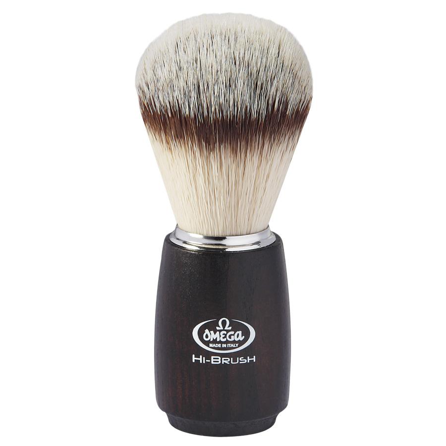 Omega HI-BRUSH 146712 Synthetic Fiber Shaving Brush, Ash Wood Handle Synthetic Bristles Shaving Brush Omega