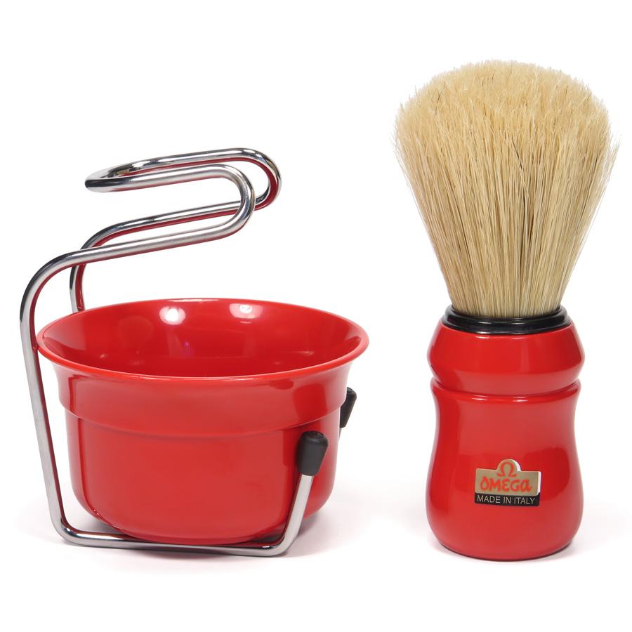 Omega 49.18 Pure Bristle Shaving Brush with Bowl and Stand Boar Bristles Shaving Brush Omega