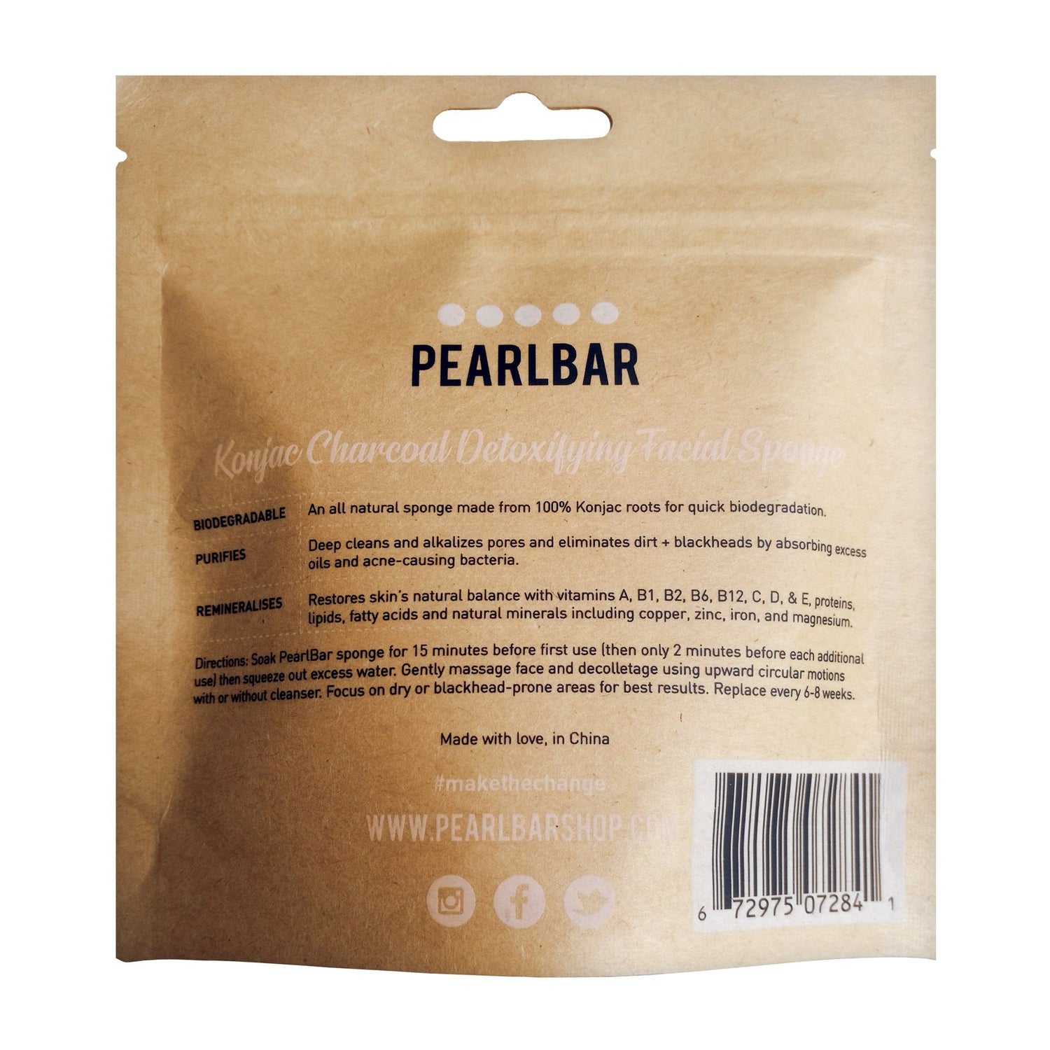 PearlBar Konjac Charcoal Facial Sponge Sponge PearlBar