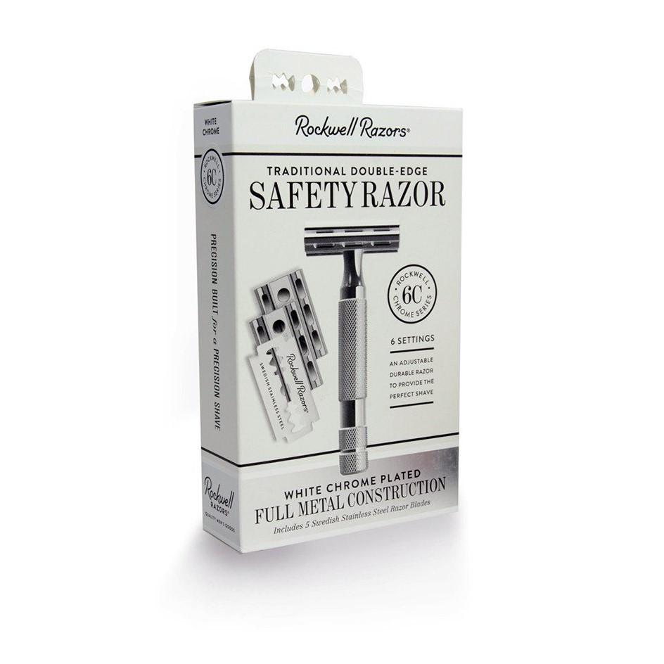 Rockwell 6C Adjustable White Chrome Safety Razor Double Edge Safety Razor Rockwell