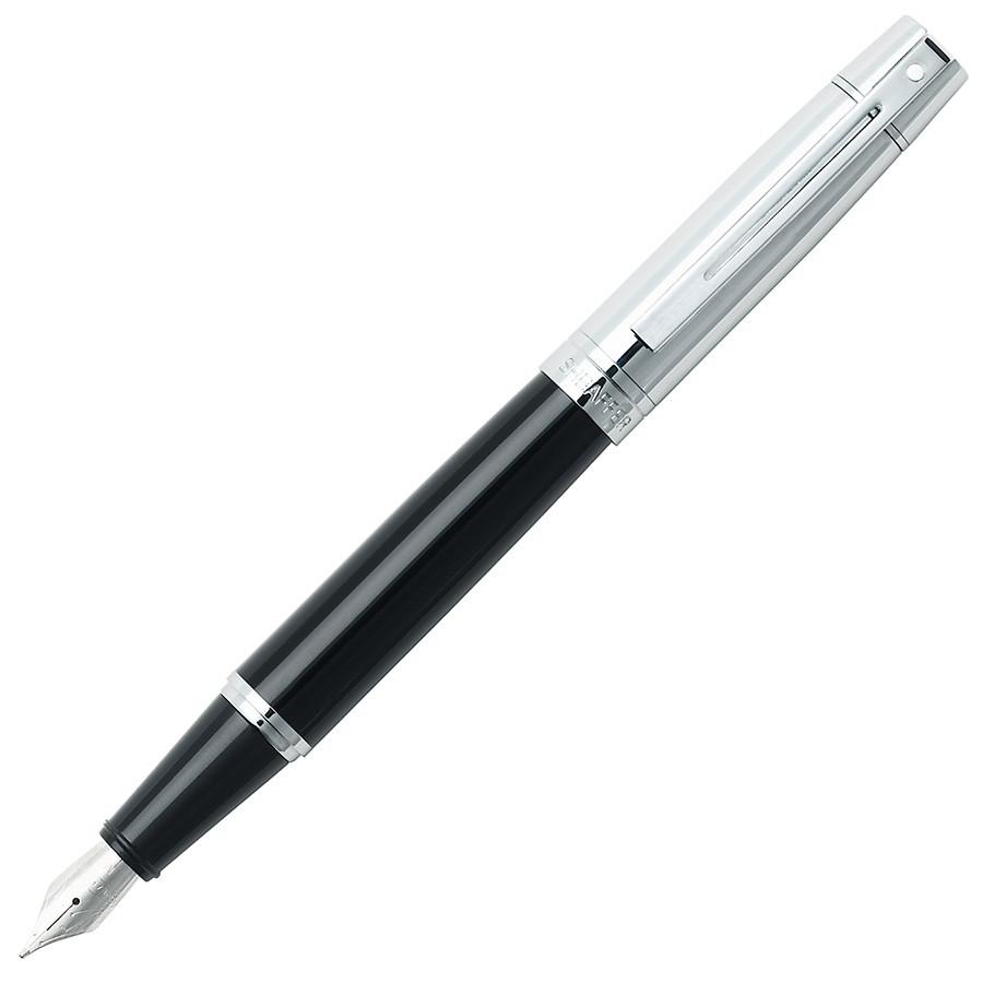 Sheaffer 300 Fountain Pen, Glossy Black Barrel with Bright Chrome Cap and Chrome Plate Trim Fountain Pen Sheaffer