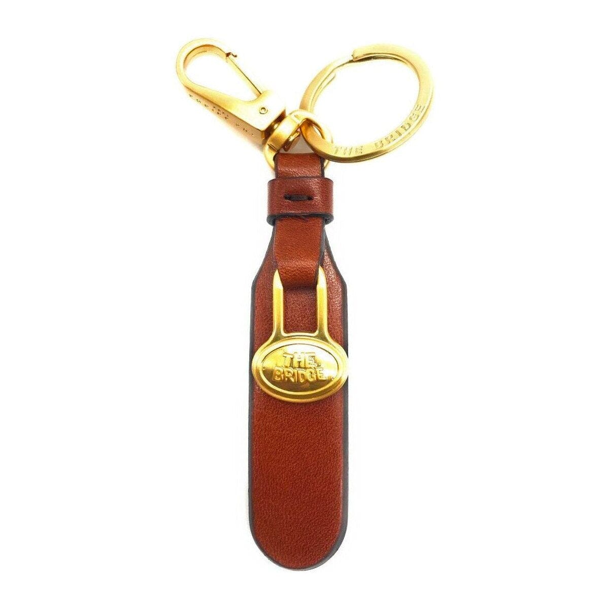 The Bridge Leather Key Ring with Mini Carabiner Hook Key Case The Bridge Brown